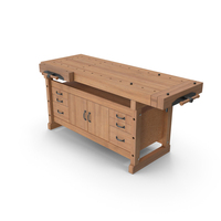 Oak Workbench With Drawers And Cabinet PNG & PSD Images