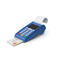 Blue Pos Terminal With Credit Card PNG & PSD Images