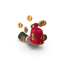 Holding Dollar Bag In Left Hand With Coins PNG & PSD Images