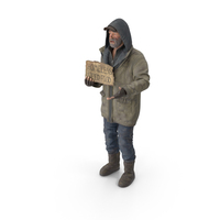 Homeless Man With A Sign Asking For Alms PNG & PSD Images