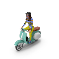 Female Character On Scooter With Cap Safety Helmet PNG & PSD Images