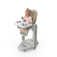 Toddler Girl Eating In High Chair Fur PNG & PSD Images