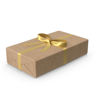 Brown Wrapped Gift Box Golden Bow PNG & PSD Images