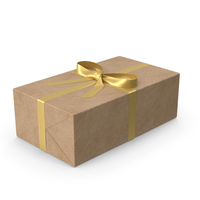 Brown Wrapped Gift Box Golden Bow PNG & PSD Images
