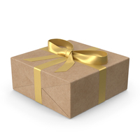 Brown Wrapped Gift Box Golden Bow PNG & PSD Images