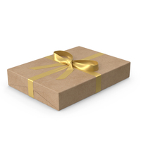 Brown Wrapped Gift Box Golden Bow PNG & PSD Images