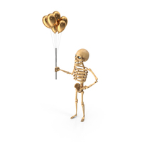 Skeleton Holding Golden Balloons PNG & PSD Images