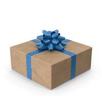 Brown Wrapped Gift Box Blue Bow PNG & PSD Images