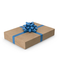Brown Wrapped Gift Box Blue Bow PNG & PSD Images