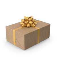 Brown Wrapped Gift Box Golden Bow PNG & PSD Images