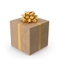 Brown Wrapped Gift Box Golden Bow PNG & PSD Images