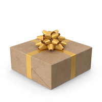 Brown Wrapped Gift Box Golden Bow PNG & PSD Images