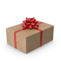 Brown Wrapped Gift Box Red Bow PNG & PSD Images