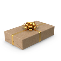 Brown Wrapped Gift Box Golden Bow PNG & PSD Images
