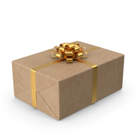 Brown Wrapped Gift Box Golden Bow PNG & PSD Images