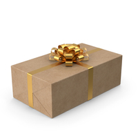 Brown Wrapped Gift Box Golden Bow PNG & PSD Images