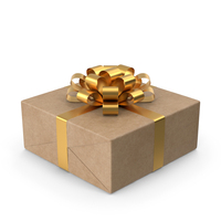 Brown Wrapped Gift Box Golden Bow PNG & PSD Images