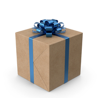 Brown Wrapped Gift Box Blue Bow PNG & PSD Images
