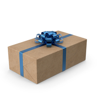 Brown Wrapped Gift Box Blue Bow PNG & PSD Images