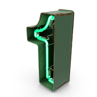 Green Vintage Neon Digit 1 PNG & PSD Images