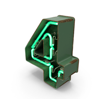Green Vintage Neon Digit 4 PNG & PSD Images