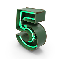 Green Vintage Neon Digit 5 PNG & PSD Images