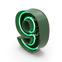 Green Vintage Neon Digit 9 PNG & PSD Images