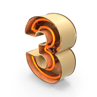 Yellow Vintage Neon Digit 3 PNG & PSD Images