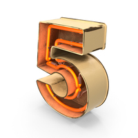 Yellow Vintage Neon Digit 5 PNG & PSD Images