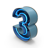 Blue Vintage Neon Digit 3 PNG & PSD Images