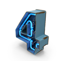 Blue Vintage Neon Digit 4 PNG & PSD Images