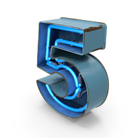 Blue Vintage Neon Digit 5 PNG & PSD Images