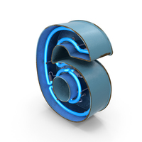 Blue Vintage Neon Digit 6 PNG & PSD Images