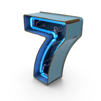 Blue Vintage Neon Digit 7 PNG & PSD Images