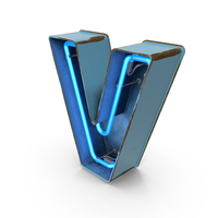 Blue Vintage Neon Letter V PNG & PSD Images