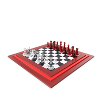 Chess Glass Red Set.  Chess Pieces On A Chessboard. PNG & PSD Images