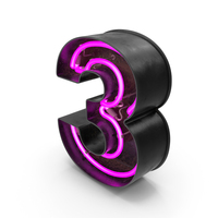 Black Vintage Pink Neon Digit 3 PNG & PSD Images
