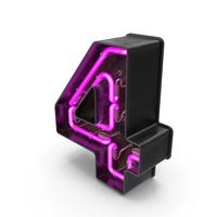 Black Vintage Pink Neon Digit 4 PNG & PSD Images