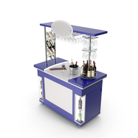 Wine Serving Cart. White and Blue Cart PNG & PSD Images