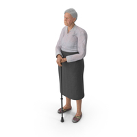 Older Woman Standing with Walking Cane PNG & PSD Images