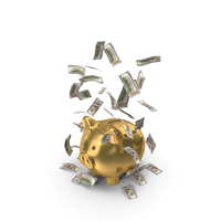 Golden Piggy Bank Save 100 US Dollar Notes Falling PNG & PSD Images