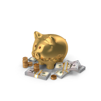 Golden Piggy Bank Save Gold Coins 100 US Dollar Notes PNG & PSD Images