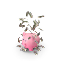 Piggy Bank Save Falling 100 US Dollar Notes PNG & PSD Images