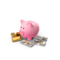 Piggy Bank Save Gold 100 US Dollar Notes PNG & PSD Images