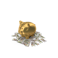 Circlular Arranged 100 US Dollar Notes Gold Piggy Bank Few PNG & PSD Images