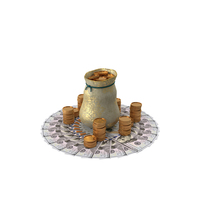 Circular Arranged 100 US Dollar Notes Bag Gold Coins PNG & PSD Images