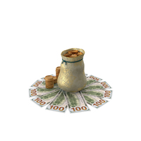 Circular Bag 100 US Dollar Notes Gold Coins PNG & PSD Images