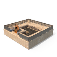 Construction Excavation Site with Portable Concrete Mixer Pump and Worker PNG & PSD Images