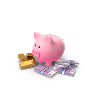 Piggy Bank Save Gold Euro 500 Notes PNG & PSD Images