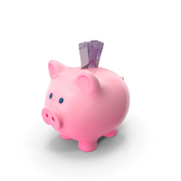 Pink Piggy Bank Euro 500 Notes Folded Save PNG & PSD Images